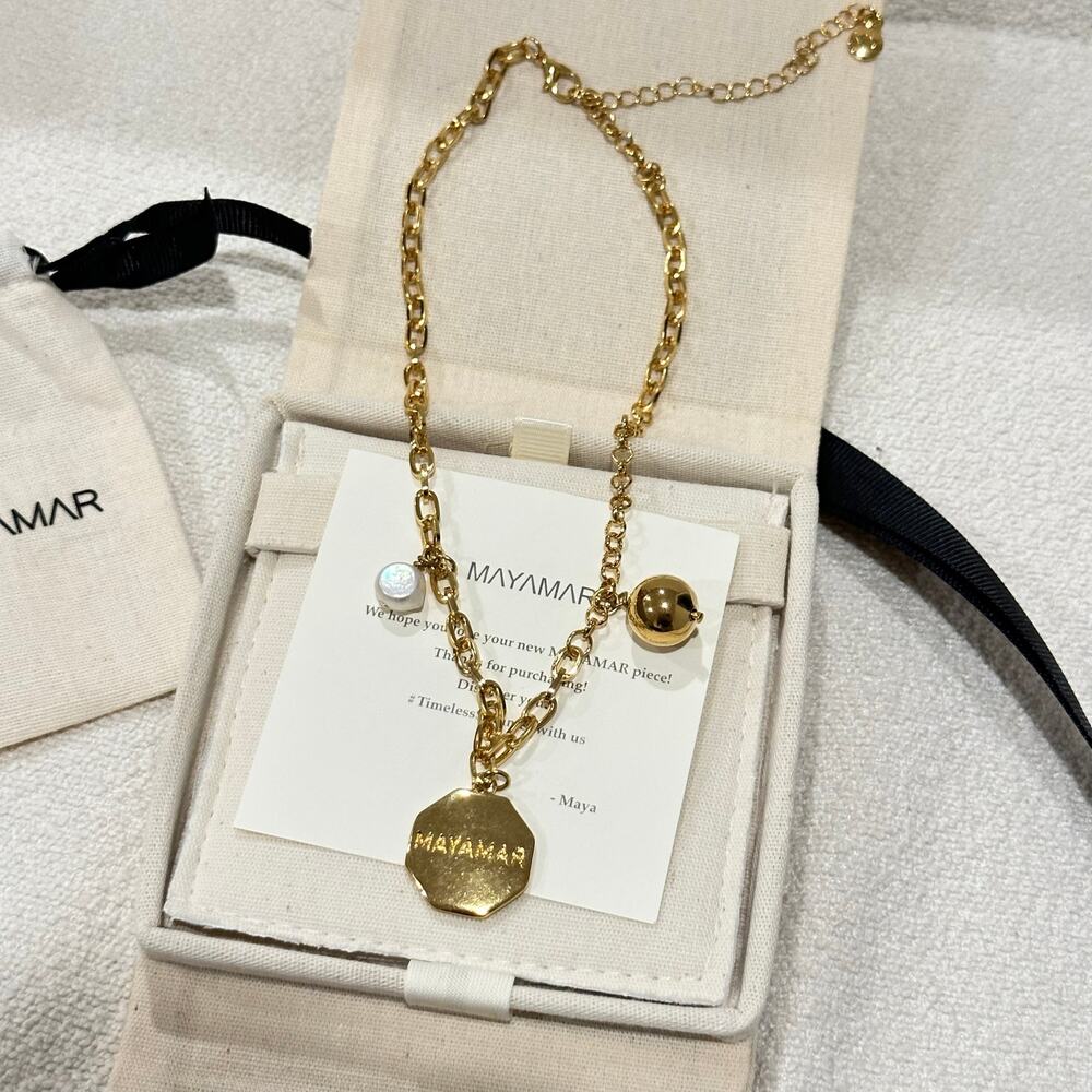 NEW Mayamar Camille Monogram Chain Charm‎ Choker 24K Gold Plated Jewelry - Picture 2 of 3